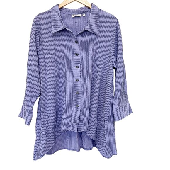 Habitat Purple Black Striped Button Down Blouse Sz XL - Picture 2 of 6